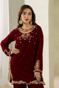 Maroon Makhmal velvet embellished suit, full look